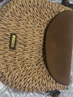 Woven Straw Crossbody Bag with Brown Trim